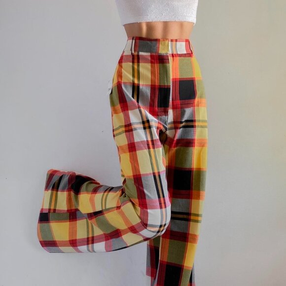 Free People Plaid Jules High-Waisted Flared Wide Leg Pants Size US 0 UK 4 - Picture 1 of 16